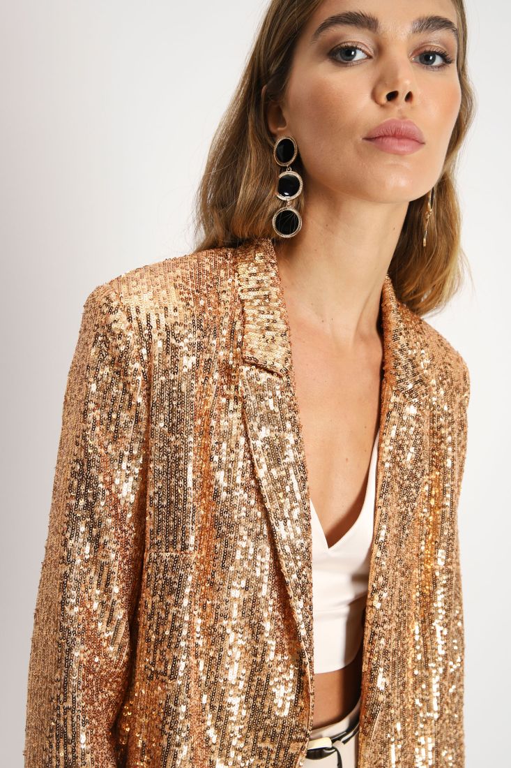 Giacca monopetto in paillettes con rever classici