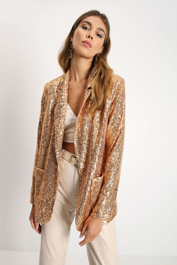 Giacca monopetto in paillettes con rever classici