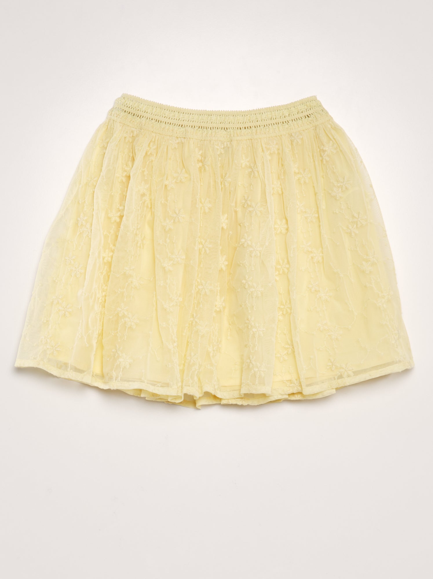 Gonna svasata in tulle ricamato - GIALLO