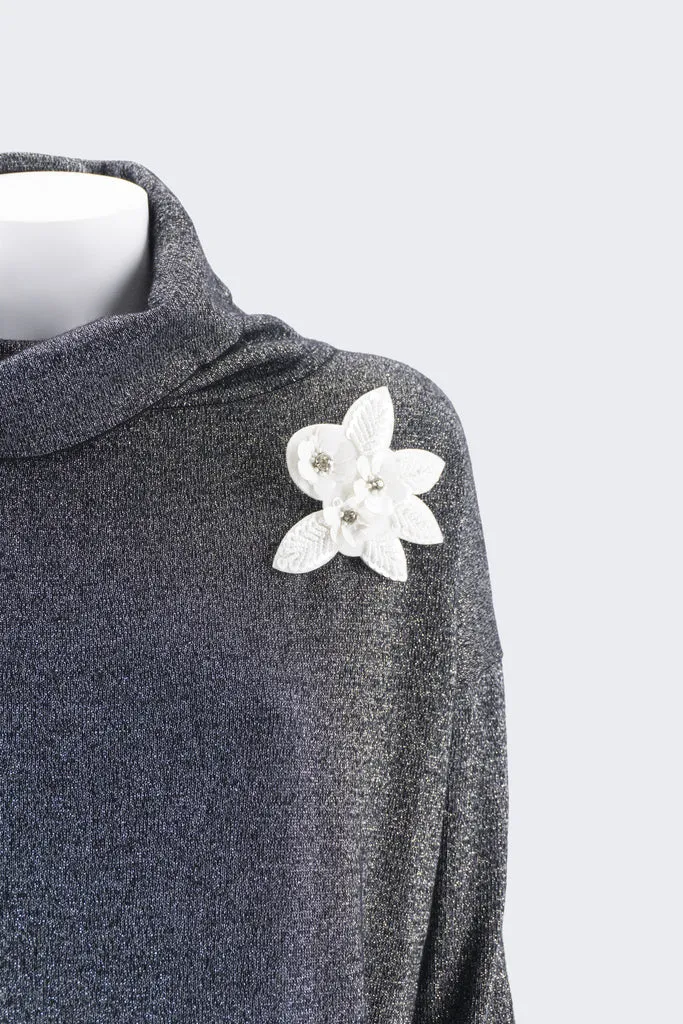 High Neck Sweater with Application / Black