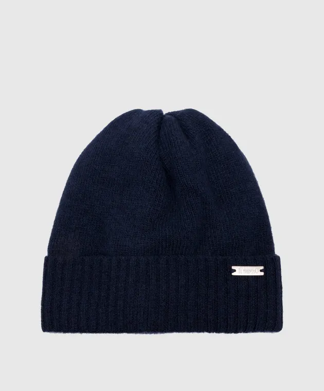 Il Trenino Cappello celeste in lana e cashmere con logo CL4097