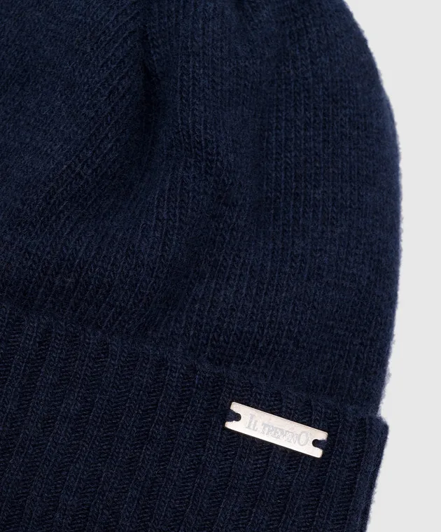 Il Trenino Cappello celeste in lana e cashmere con logo CL4097