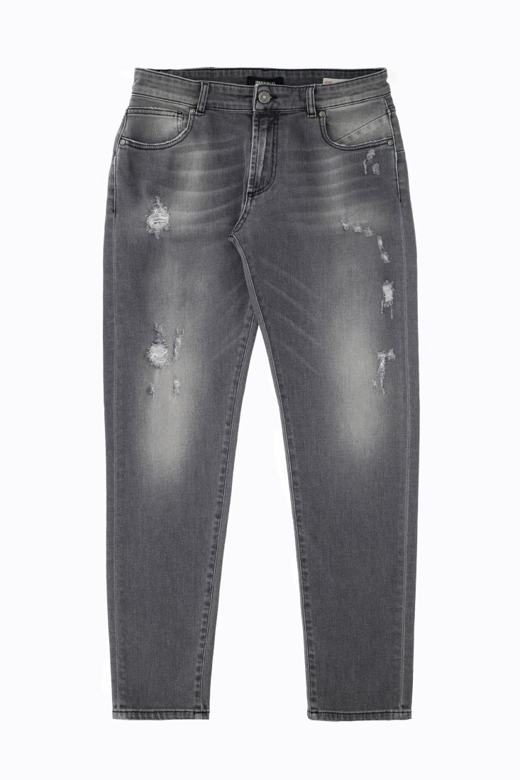 Jeans slim cropped effetto délavé con abrasioni