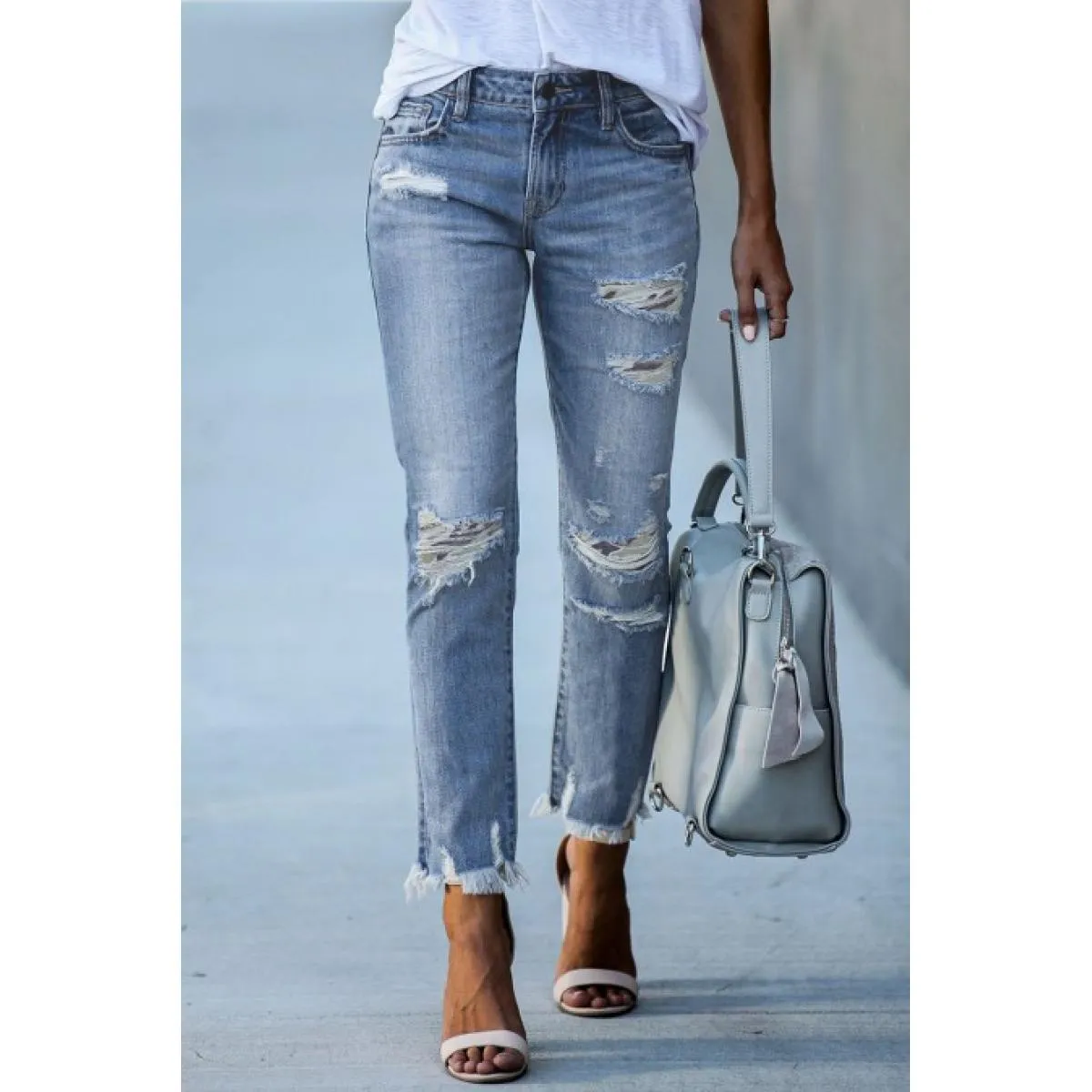 Jeans tagliati con stampa con orlo sfilacciato Alexandria, verde