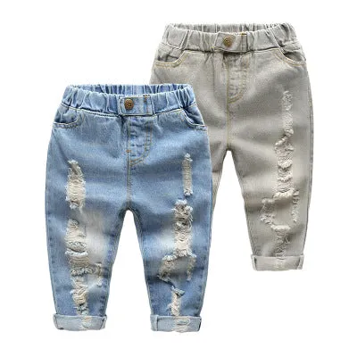 Jeans tuta strappati ripped per baby e bambini in stile koreano