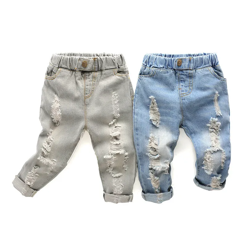 Jeans tuta strappati ripped per baby e bambini in stile koreano