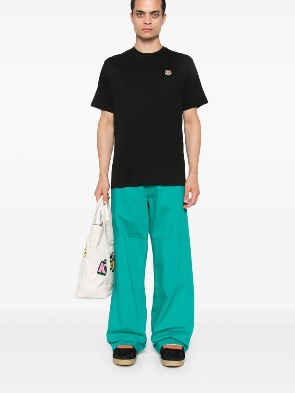 Kenzo T-shirt Nero Uomo Ricamo Tiger Crest