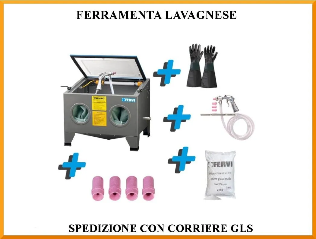 Kit completo sabbiatrice da banco + sabbia + pistola + getti + guanti Fervi 0123 