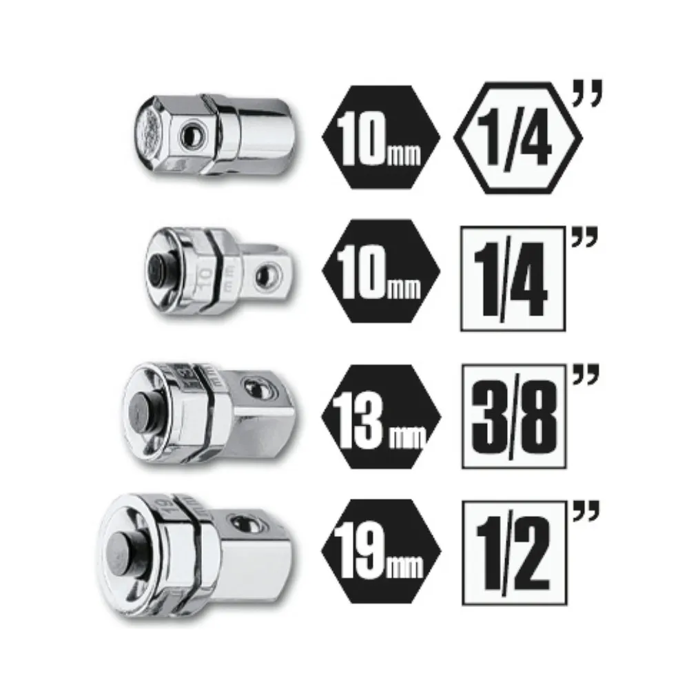 Kit di 4 adattatori per chiavi a cricchetto:  1 adattatore per bits 3 adattatori a sgancio rapido - Beta 123/K4