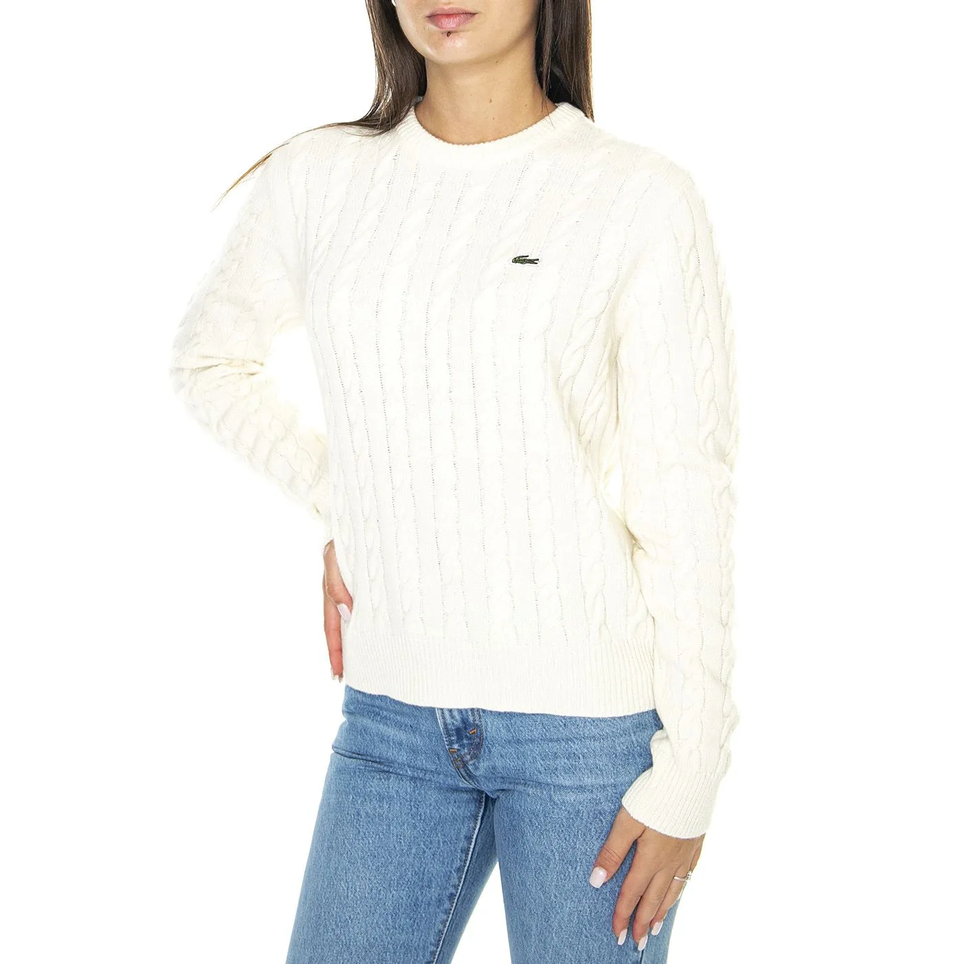 Lacoste Pullover AF0663-NYV - Maglione Donna Bianco    