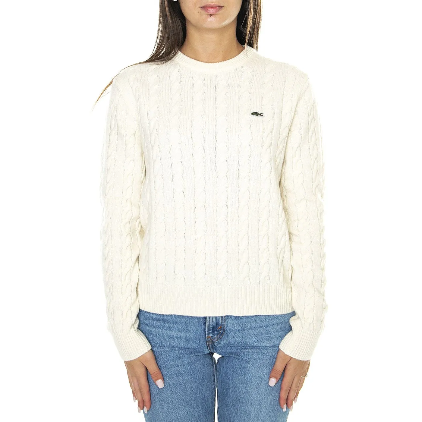 Lacoste Pullover AF0663-NYV - Maglione Donna Bianco    