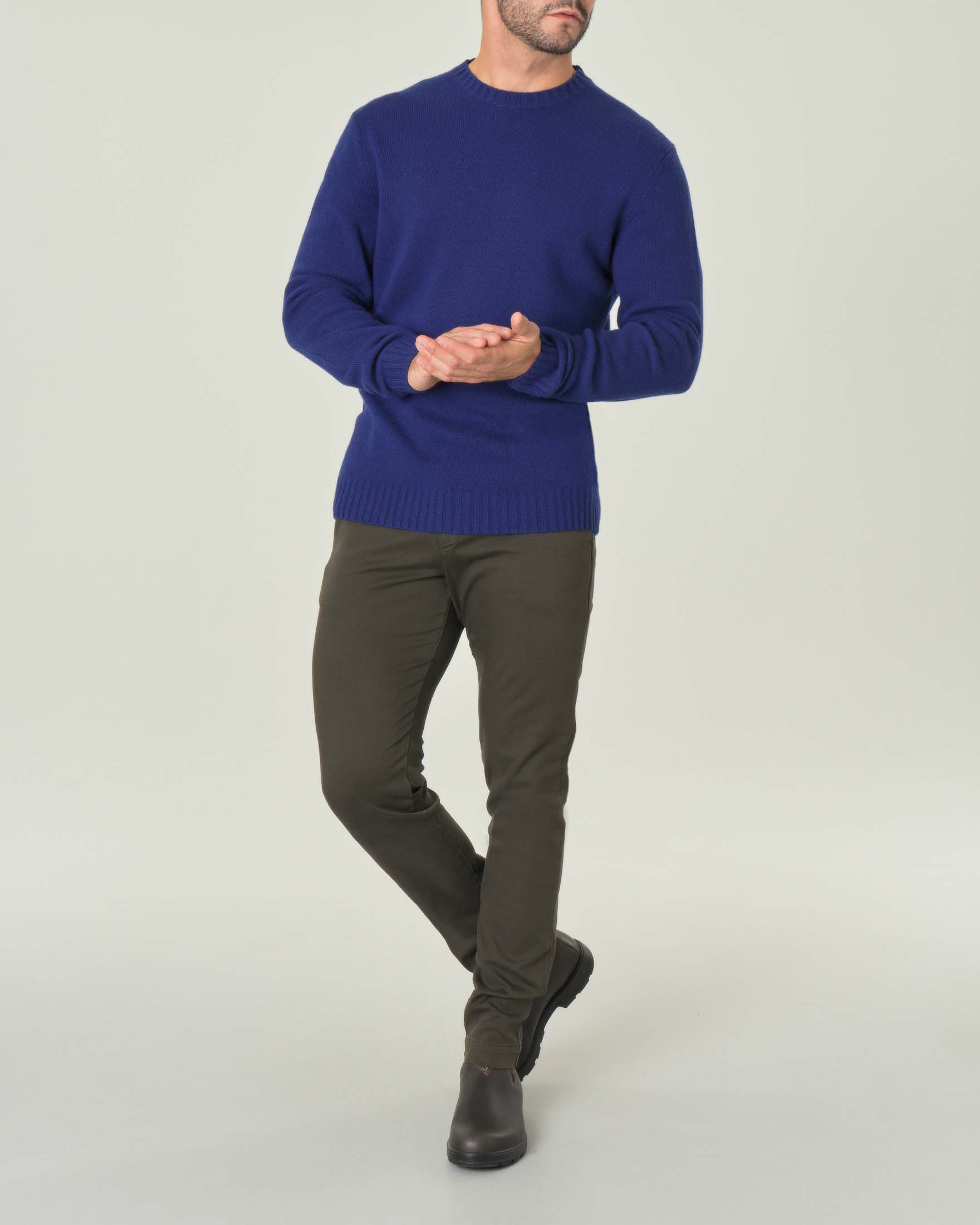 Maglione blu indaco girocollo in misto lana e cachemire finezza 7