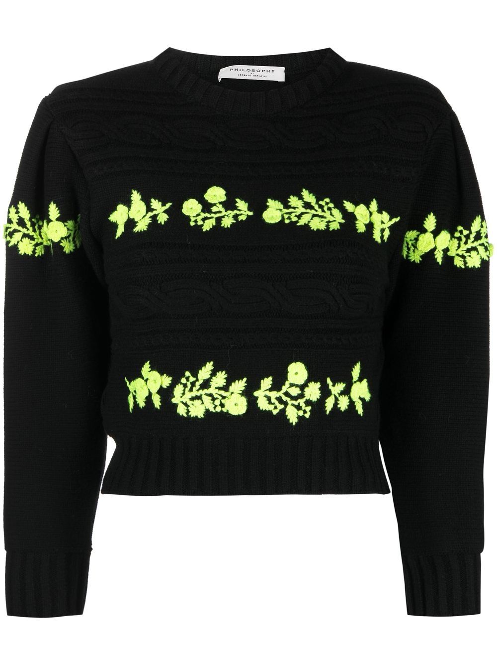 maglione con ricamo fluo