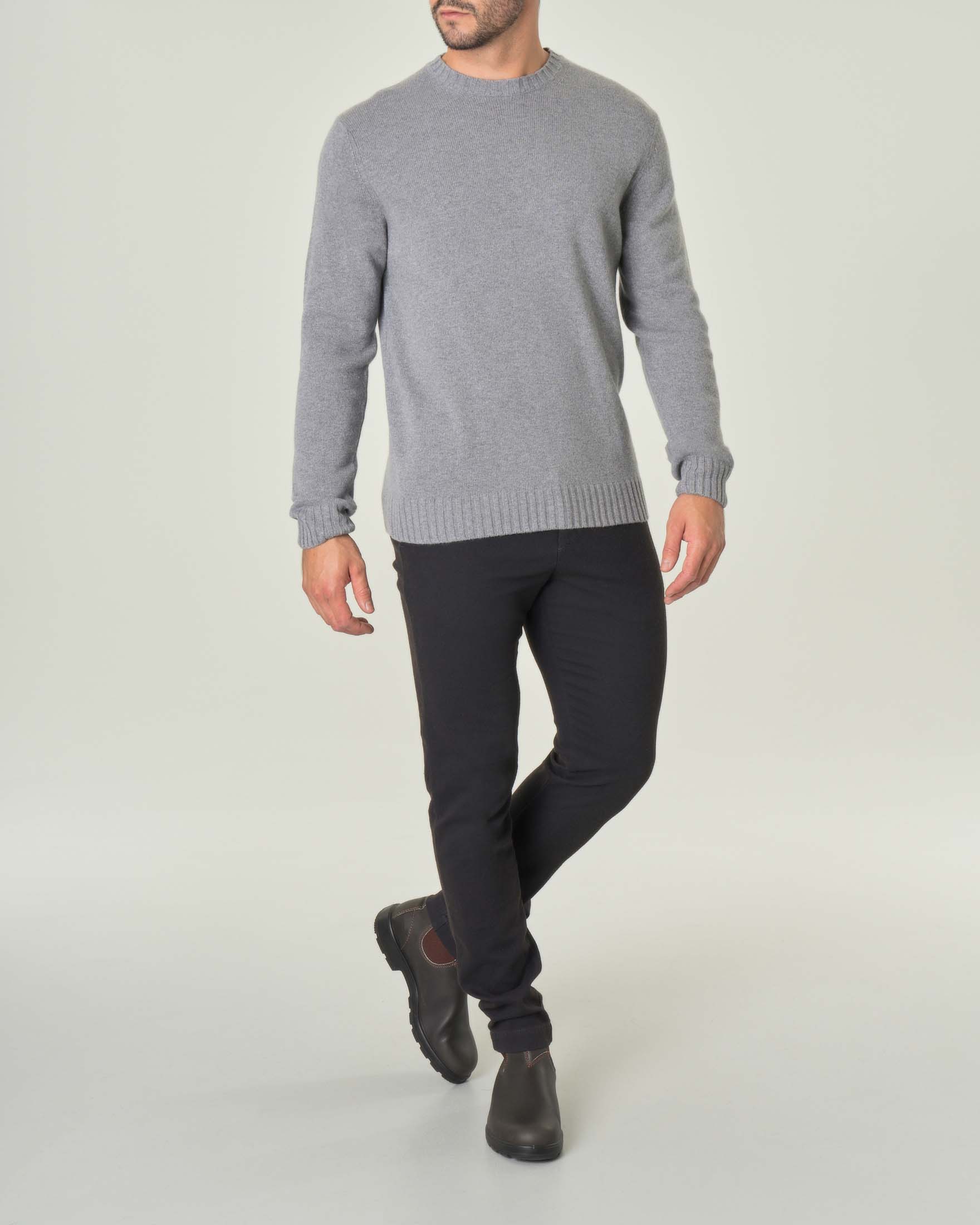 Maglione grigio girocollo in misto lana e cachemire finezza 7