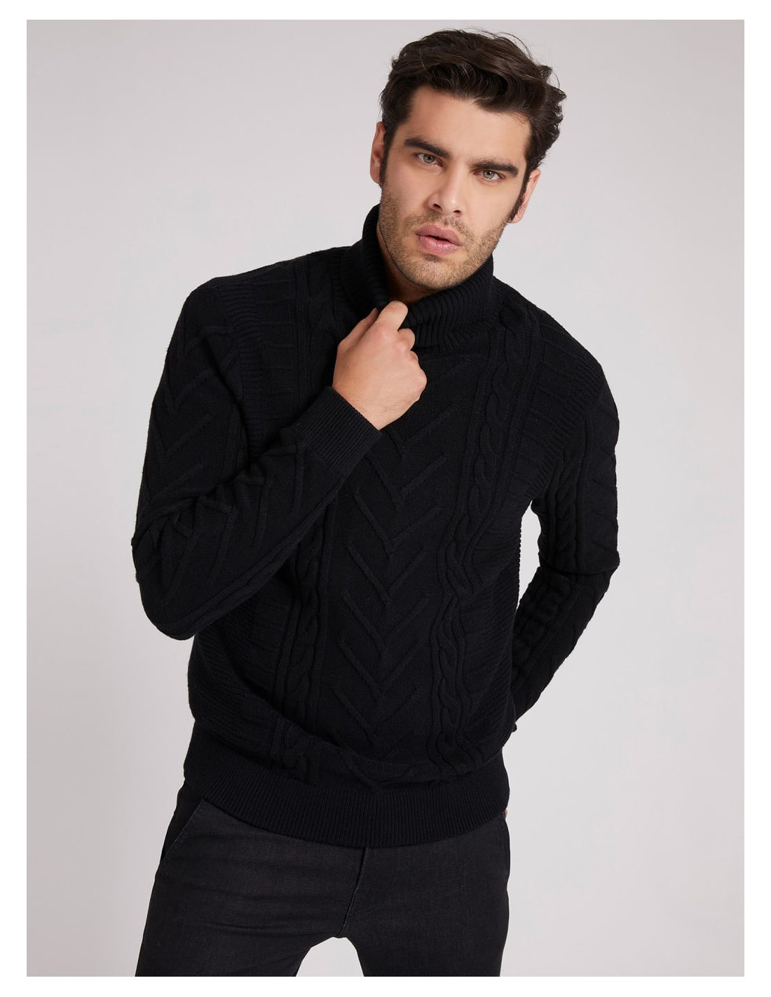 Maglione nero uomo Mixed Cable Guess