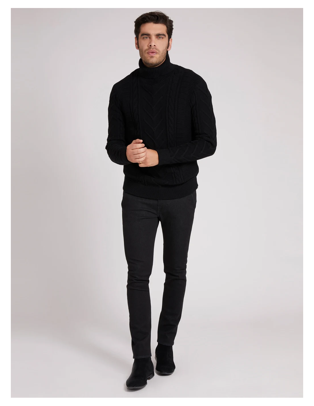Maglione nero uomo Mixed Cable Guess