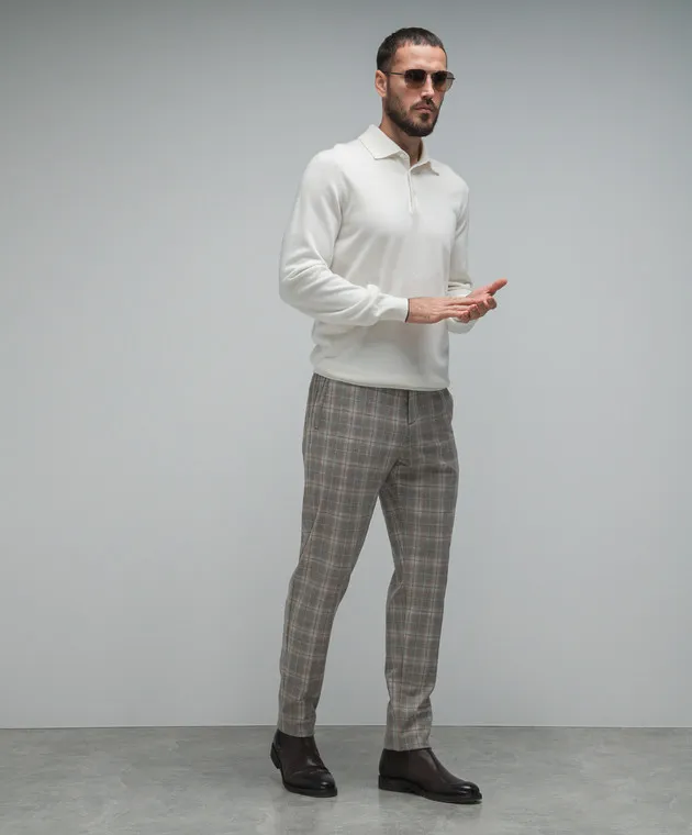 Marco Pescarolo Pantalone Chiaiam in cashmere check beige CHIAIAM4844