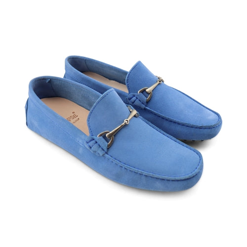 Mocassini con gommini in camoscio blu elettrico