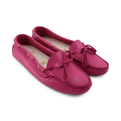 Mocassini fucsia in pelle con gommini