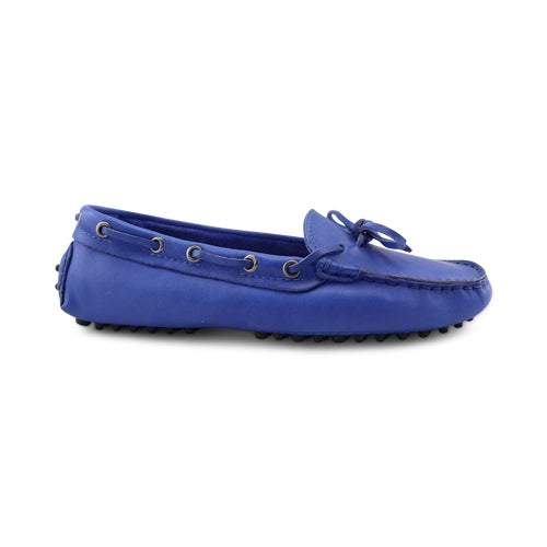 Mocassini in pelle blu elettrico con gommini