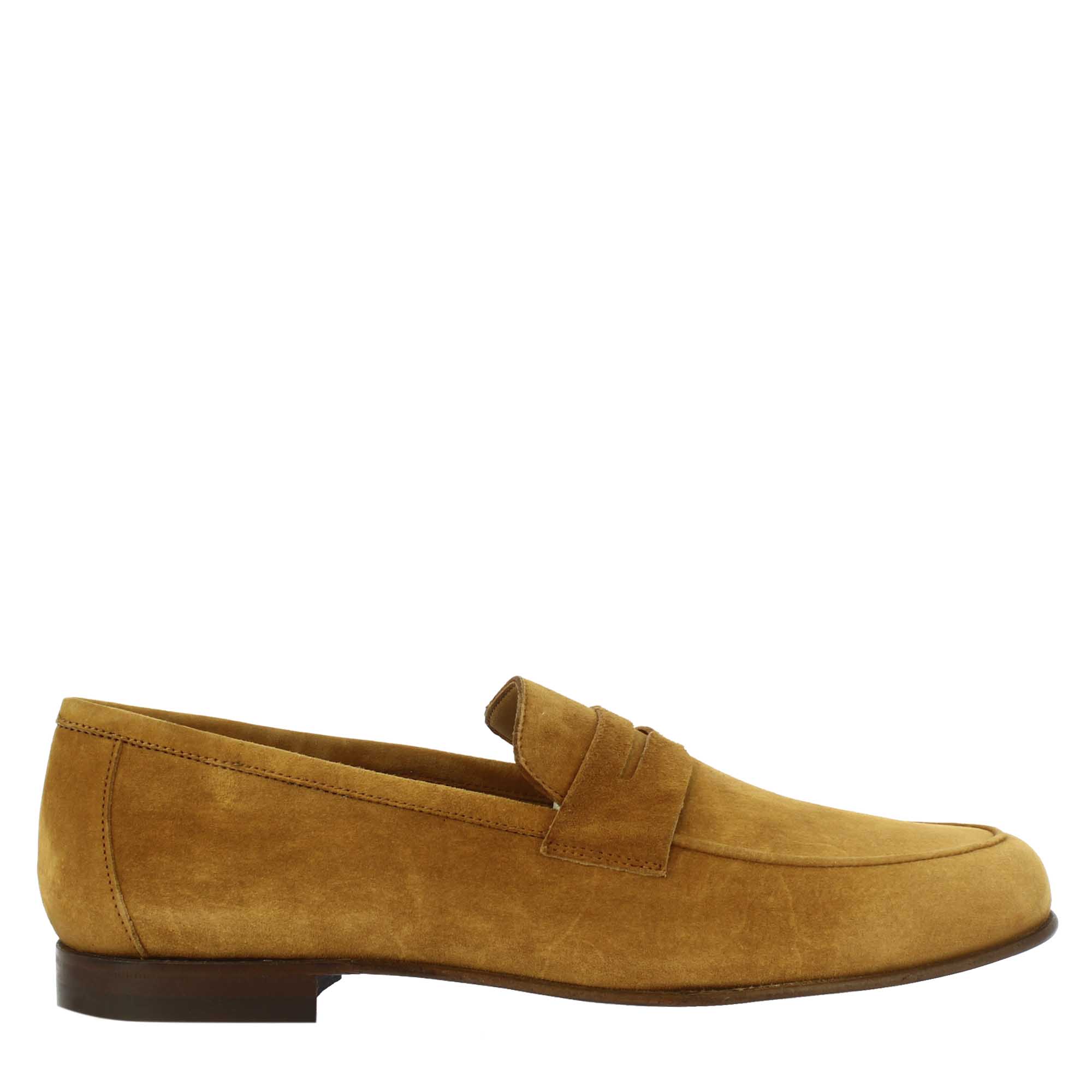 Mocassini slip-on da uomo fatti a mano in pelle di camoscio marrone