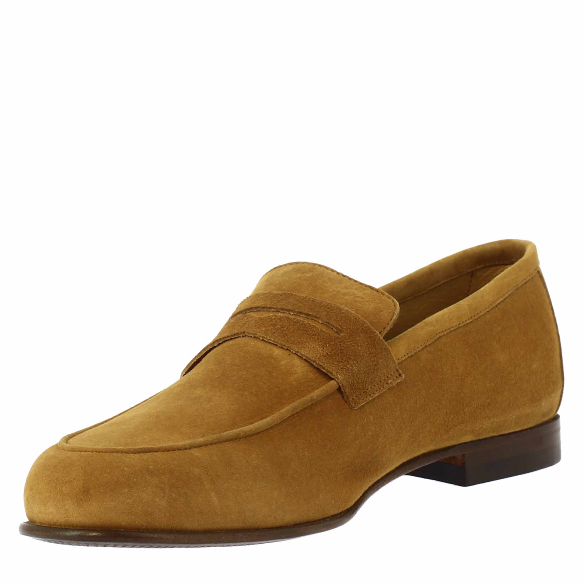 Mocassini slip-on da uomo fatti a mano in pelle di camoscio marrone