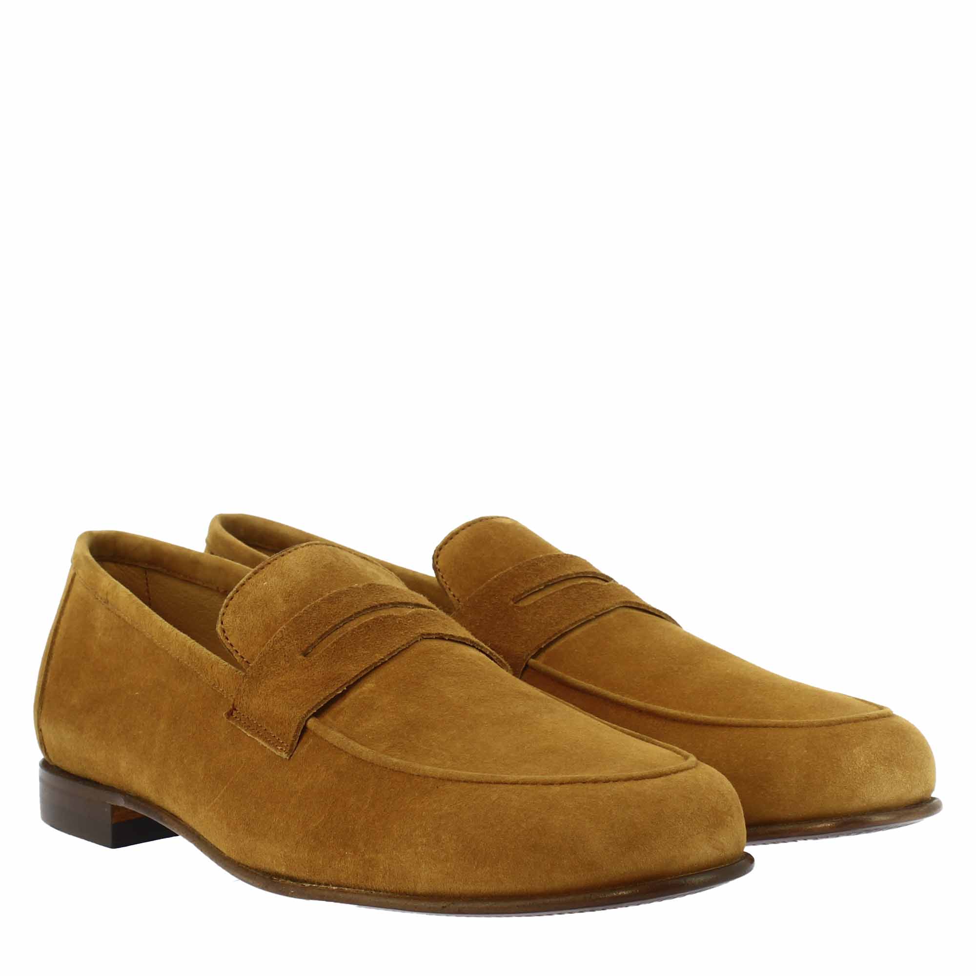 Mocassini slip-on da uomo fatti a mano in pelle di camoscio marrone