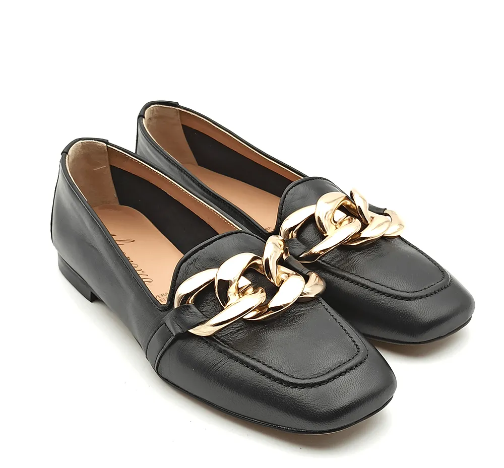 Mocassino Donna in pelle con catena Jeans Altramarea 9831NAPPA NERO