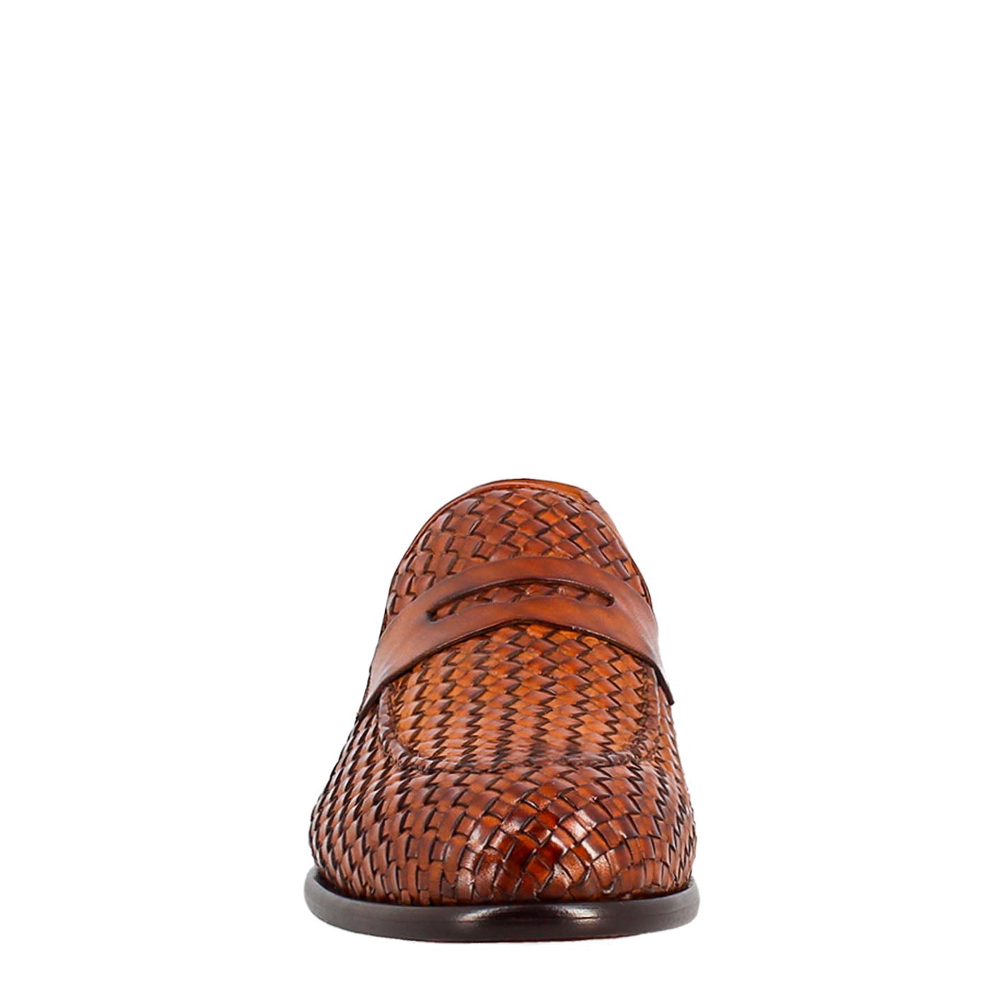 Mocassino marrone elegante da uomo in pelle fiore intrecciata