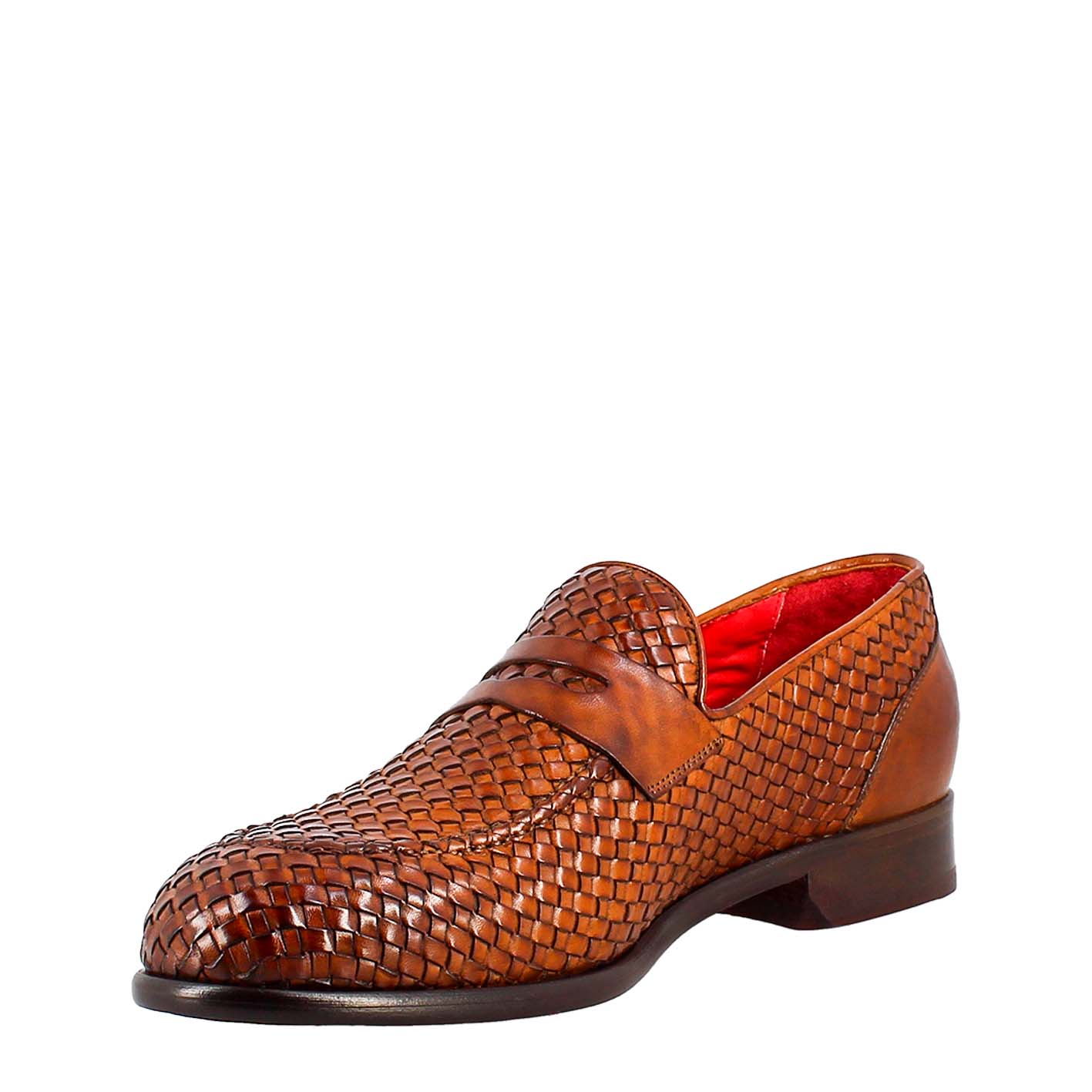 Mocassino marrone elegante da uomo in pelle fiore intrecciata