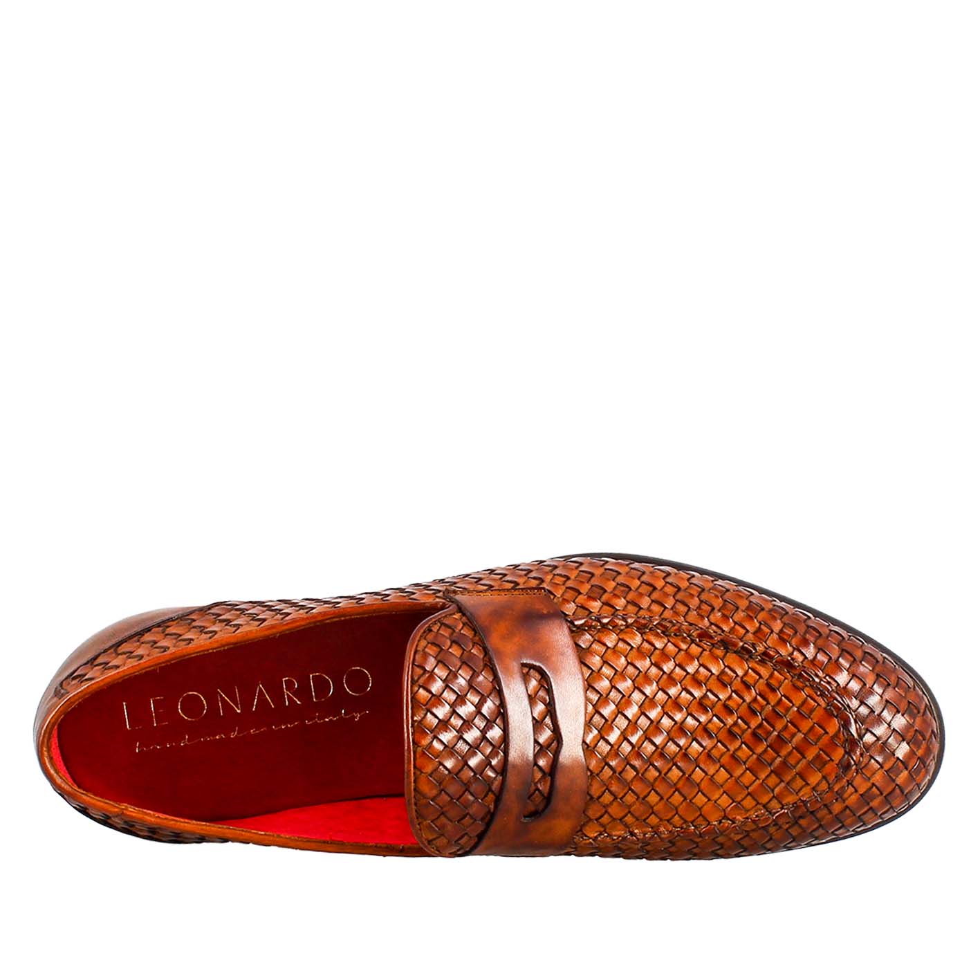 Mocassino marrone elegante da uomo in pelle fiore intrecciata