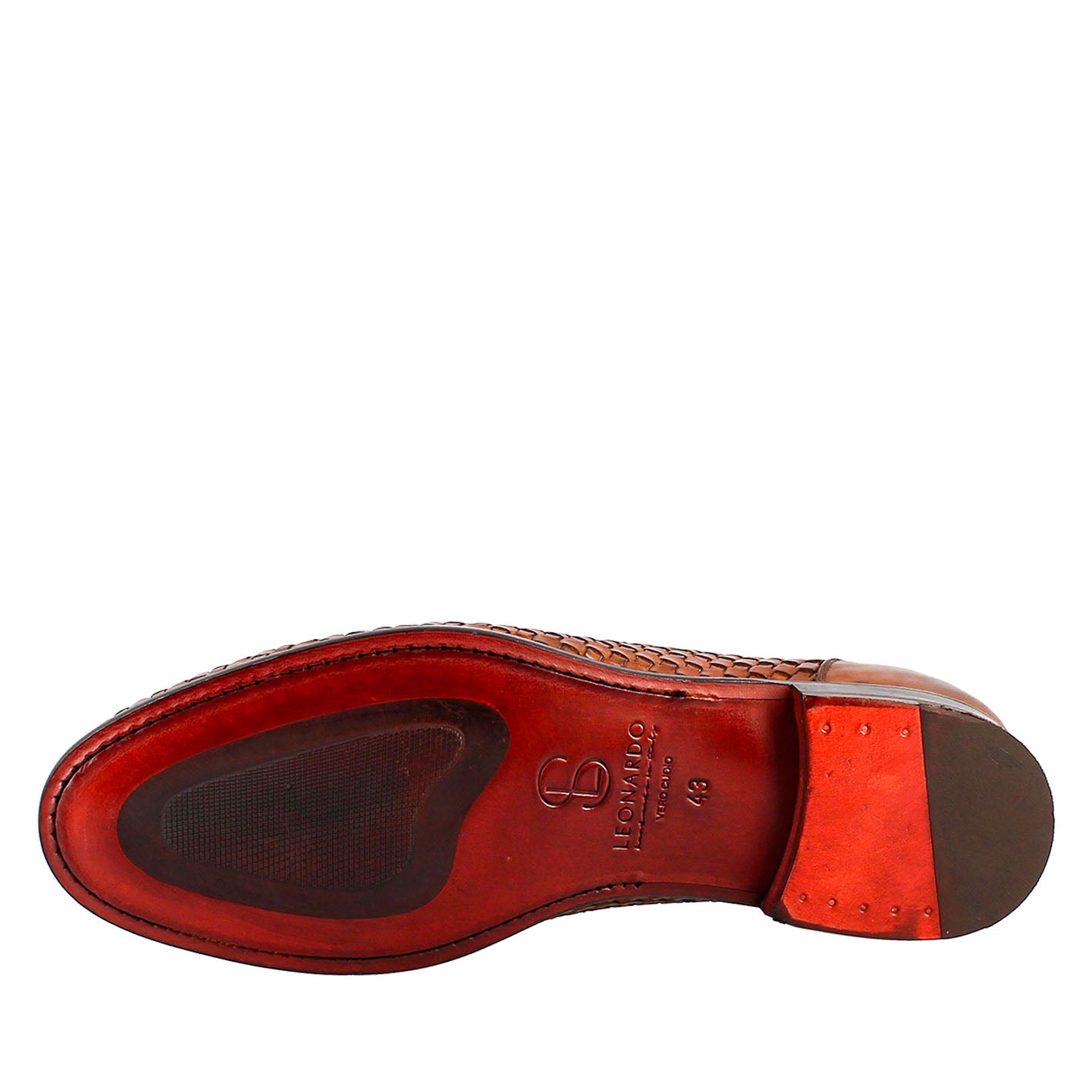 Mocassino marrone elegante da uomo in pelle fiore intrecciata