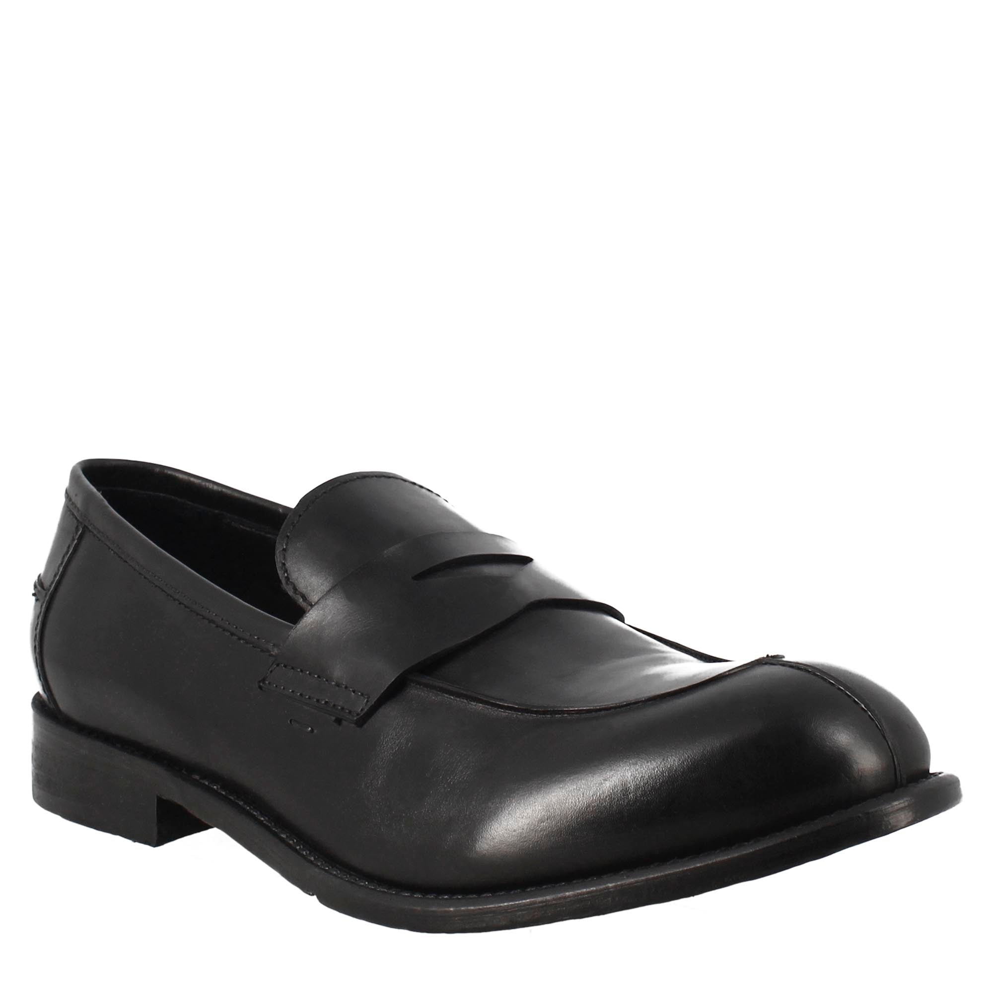 Mocassino nero vintage elegante da uomo in pelle liscia