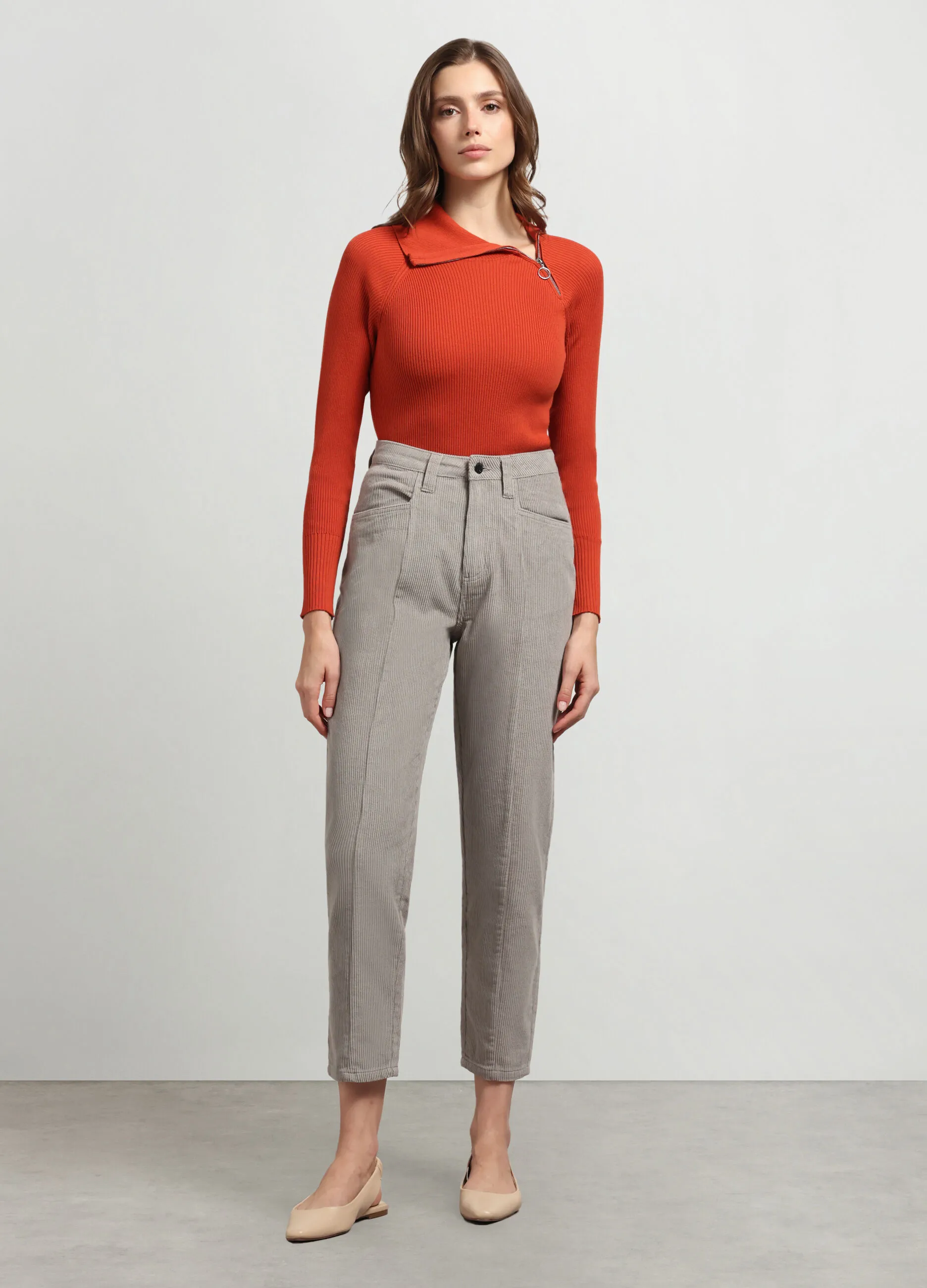 NICE & CHIC  Pantaloni in costina di puro cotone donna
