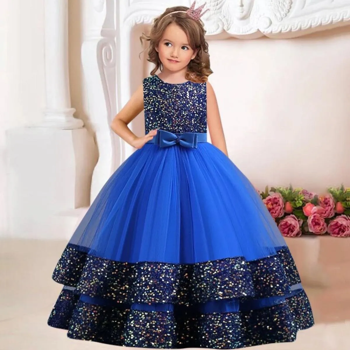 Nuova principessa Flower Girls Abito da prima comunione Abito da sposa Garza per bambini in pizzo Festa di compleanno Ballo da p