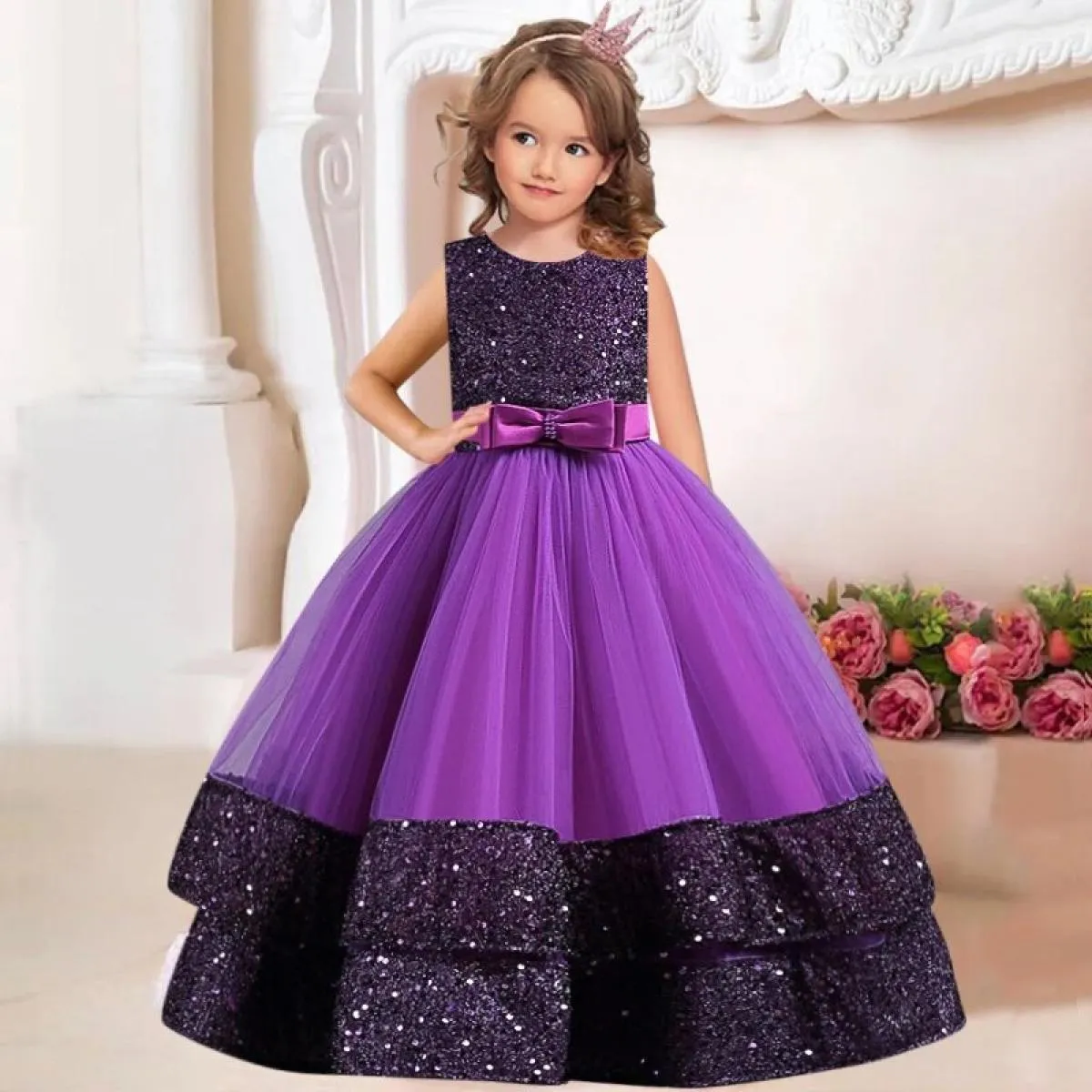 Nuova principessa Flower Girls Abito da prima comunione Abito da sposa Garza per bambini in pizzo Festa di compleanno Ballo da p