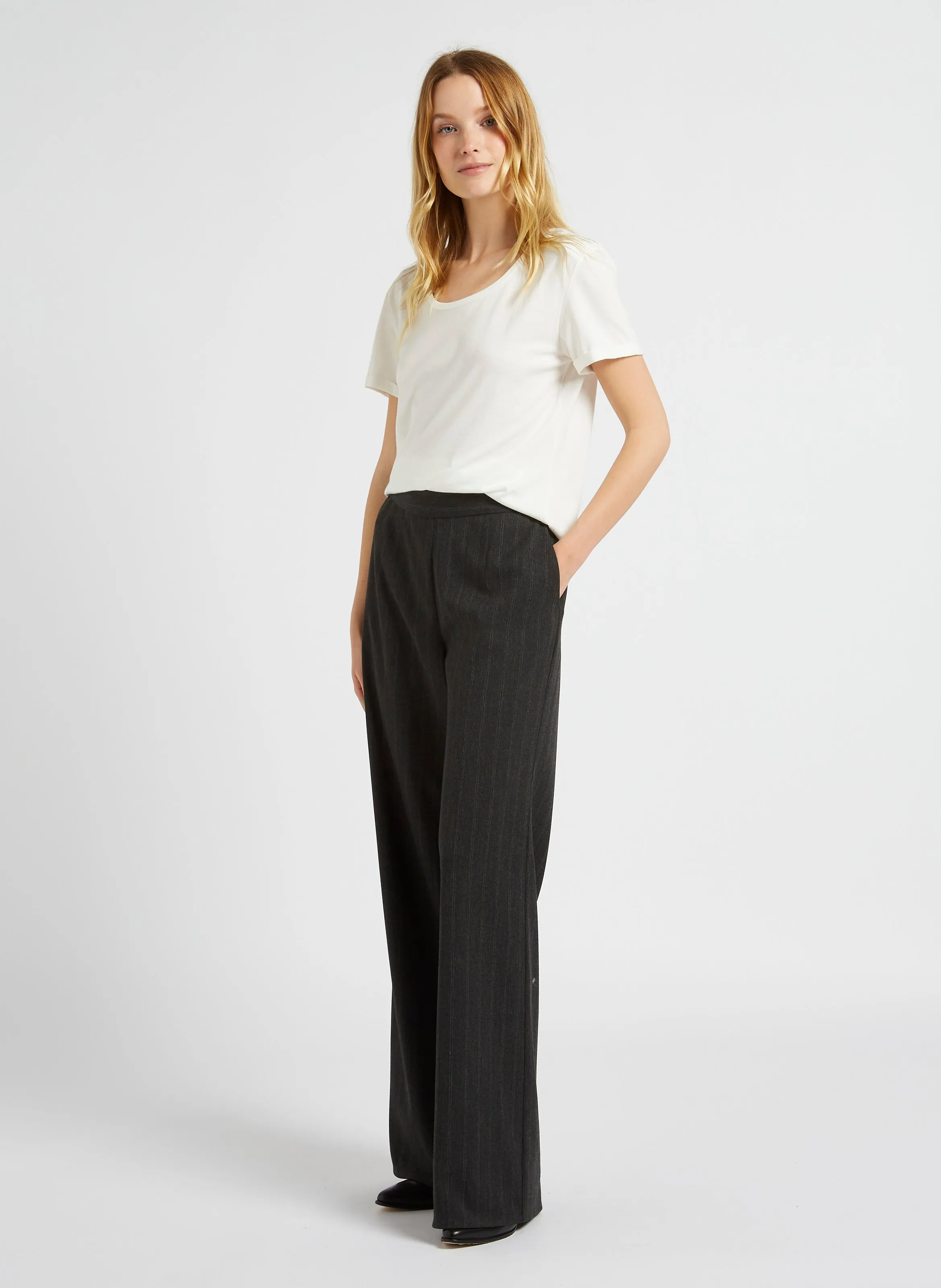  ONE STEP   PETRO - Pantaloni a righe a vita alta | Grigio