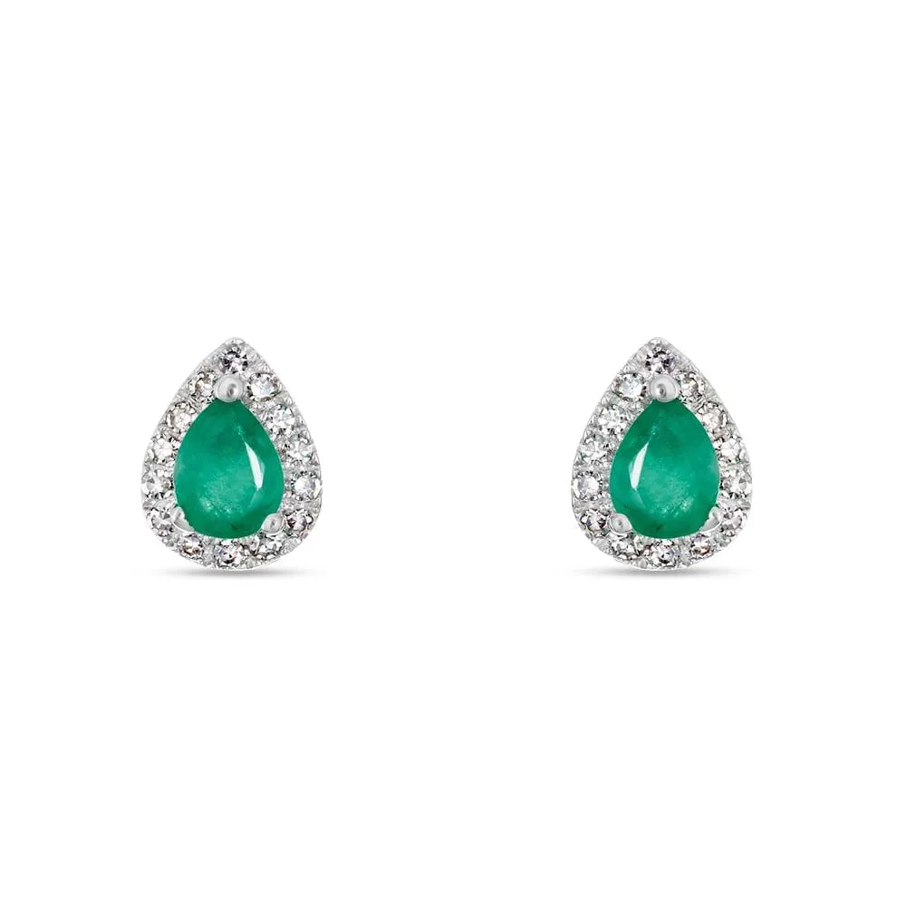 Orecchini Lobo Punto Luce Goccia Charlotte Oro Bianco 375/1000 Smeraldo 0,3 ct Diamante Bianco 0,09 ct 1409962