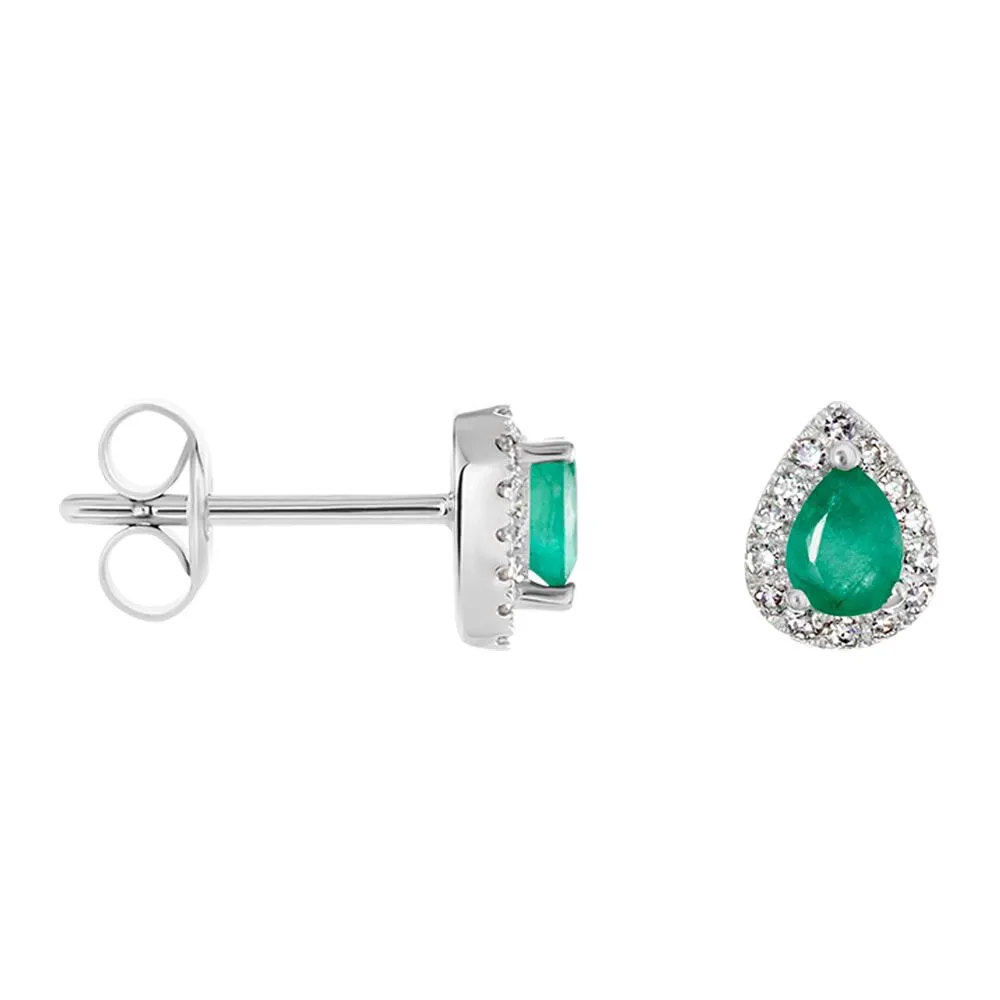 Orecchini Lobo Punto Luce Goccia Charlotte Oro Bianco 375/1000 Smeraldo 0,3 ct Diamante Bianco 0,09 ct 1409962
