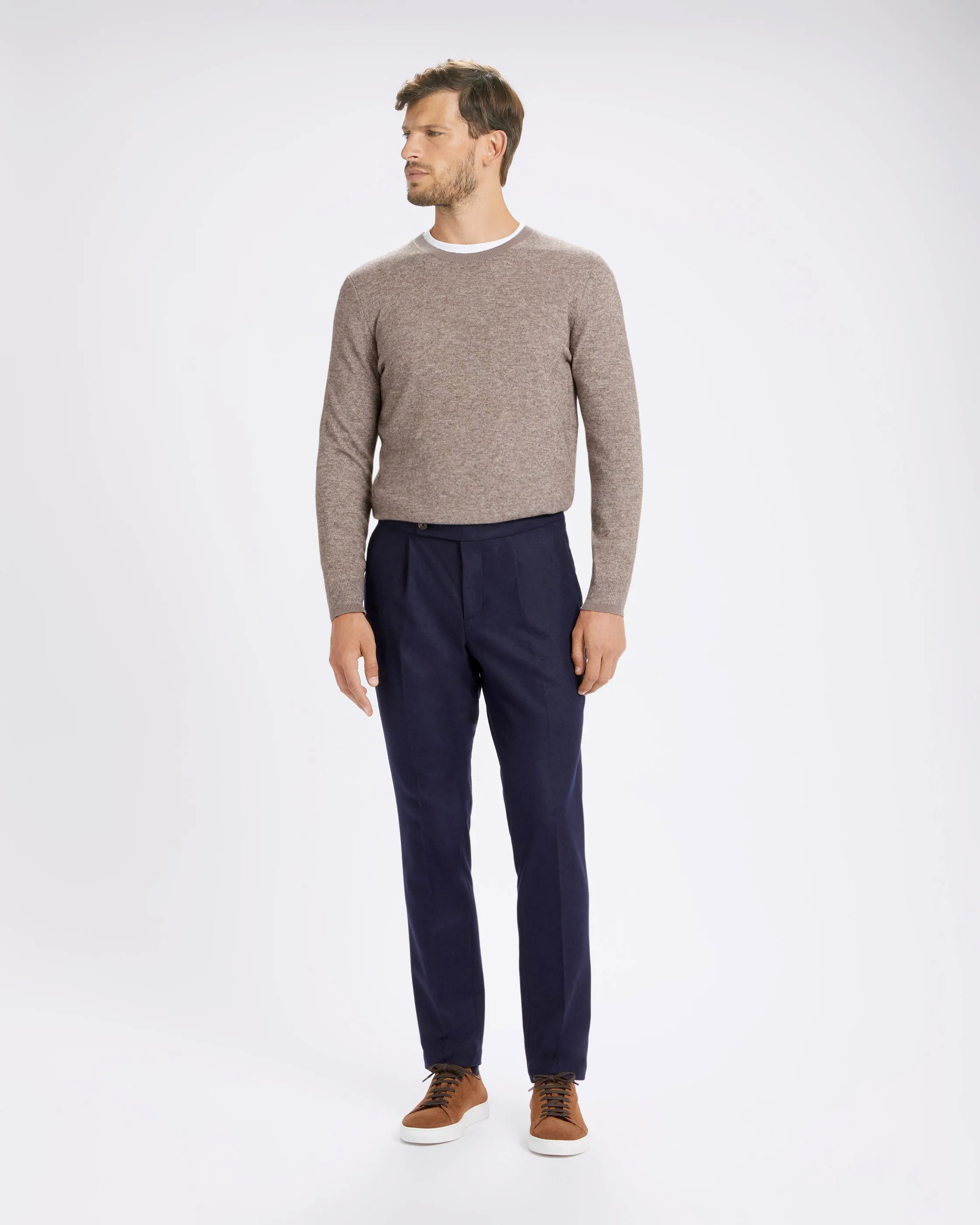 Pantalone chino con coulisse in lana pesante blu straight  fit