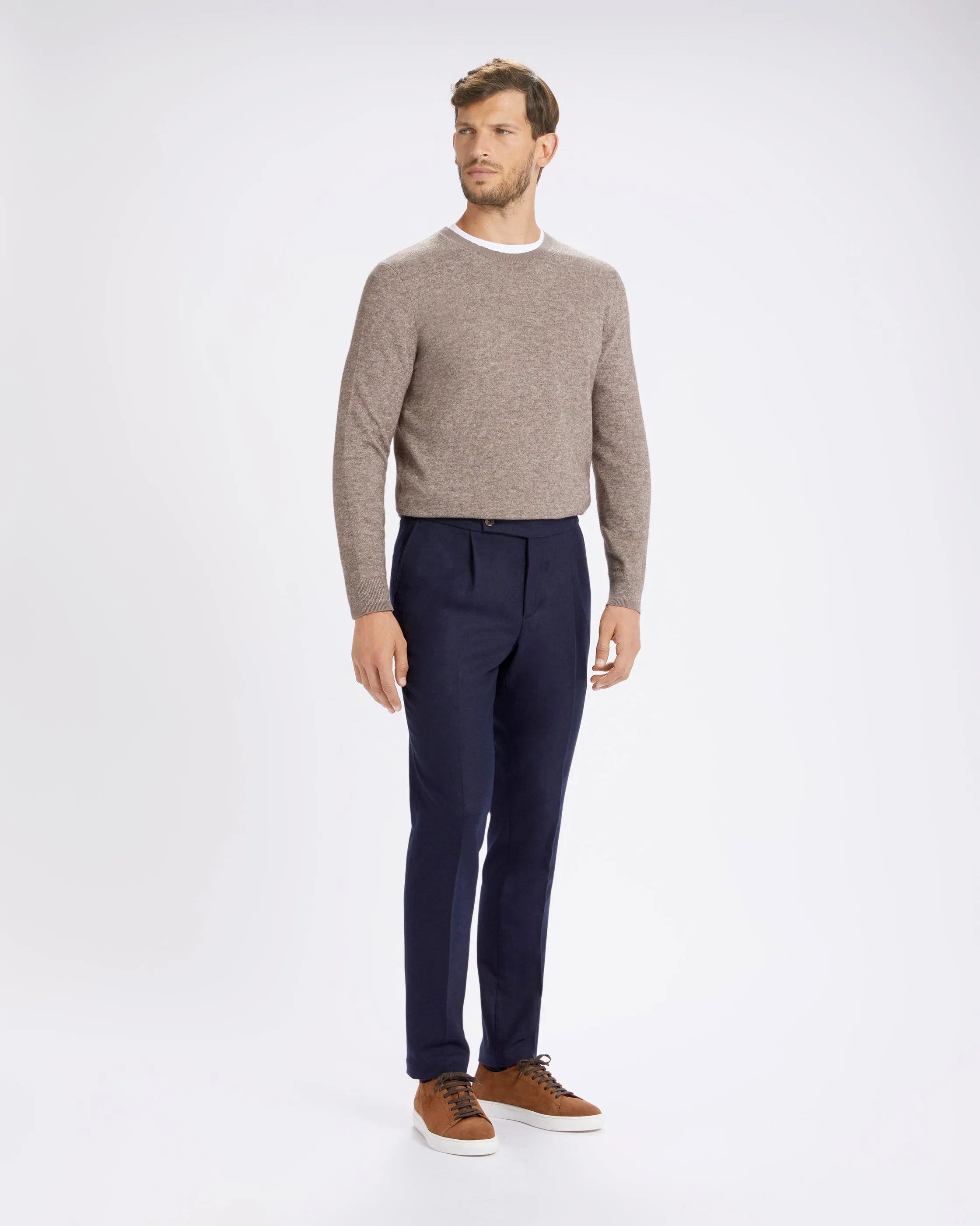 Pantalone chino con coulisse in lana pesante blu straight  fit
