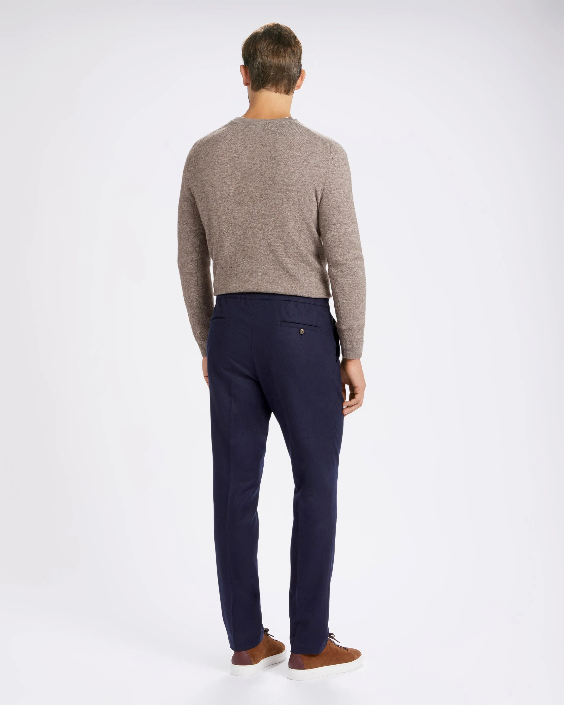 Pantalone chino con coulisse in lana pesante blu straight  fit