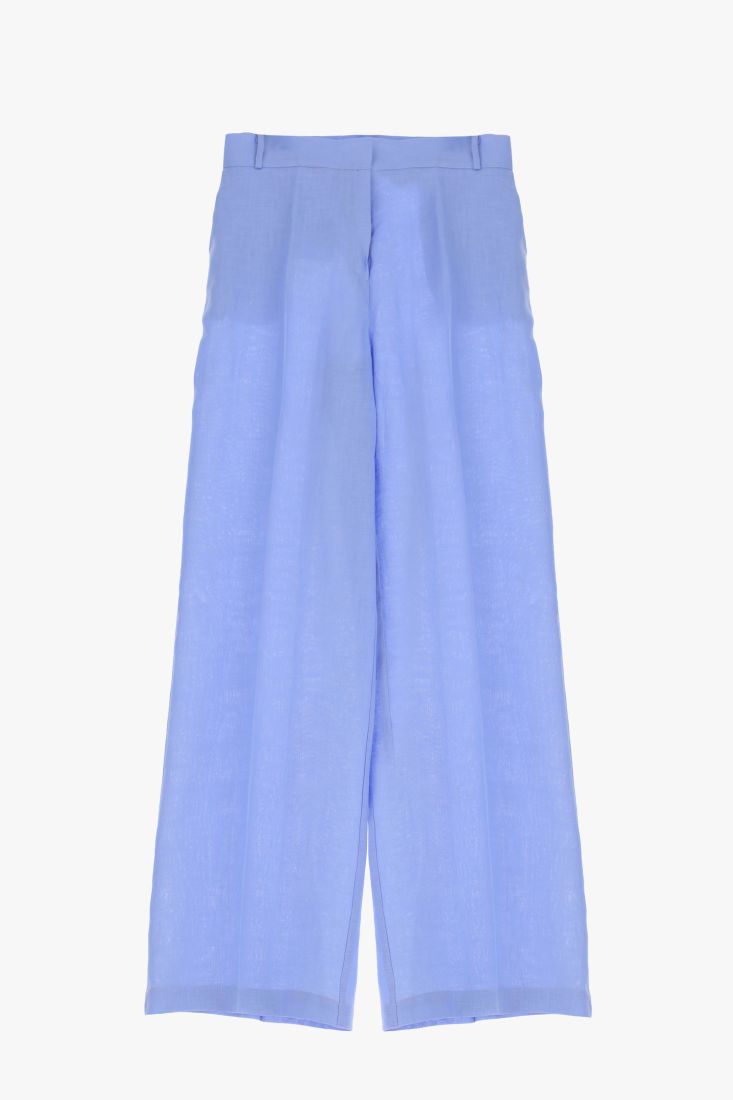 Pantaloni a palazzo in lino con piega stirata