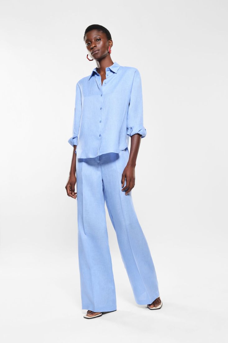 Pantaloni a palazzo in lino con piega stirata