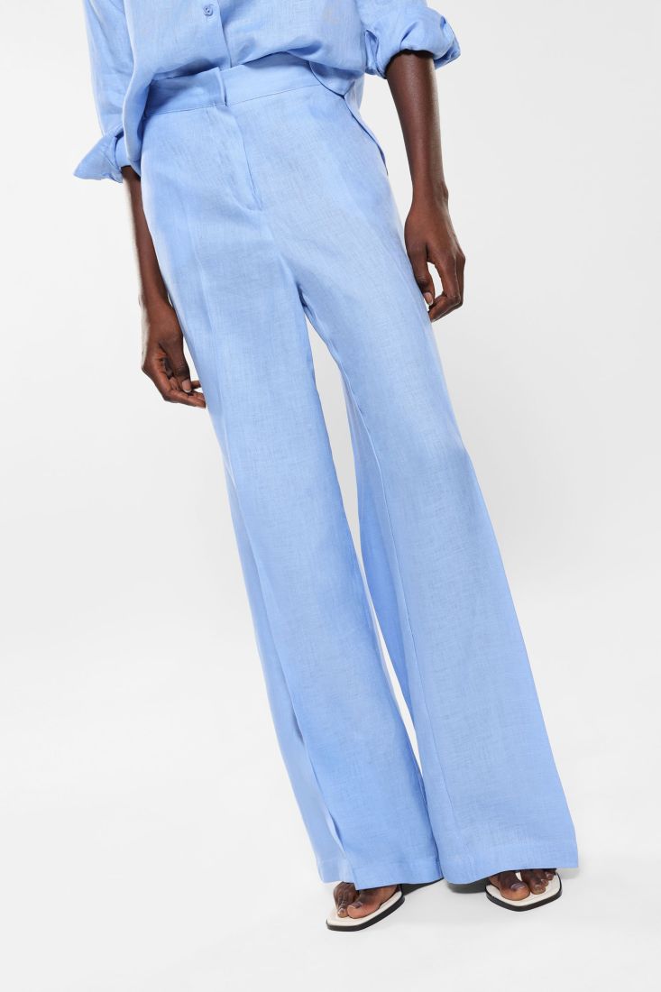 Pantaloni a palazzo in lino con piega stirata