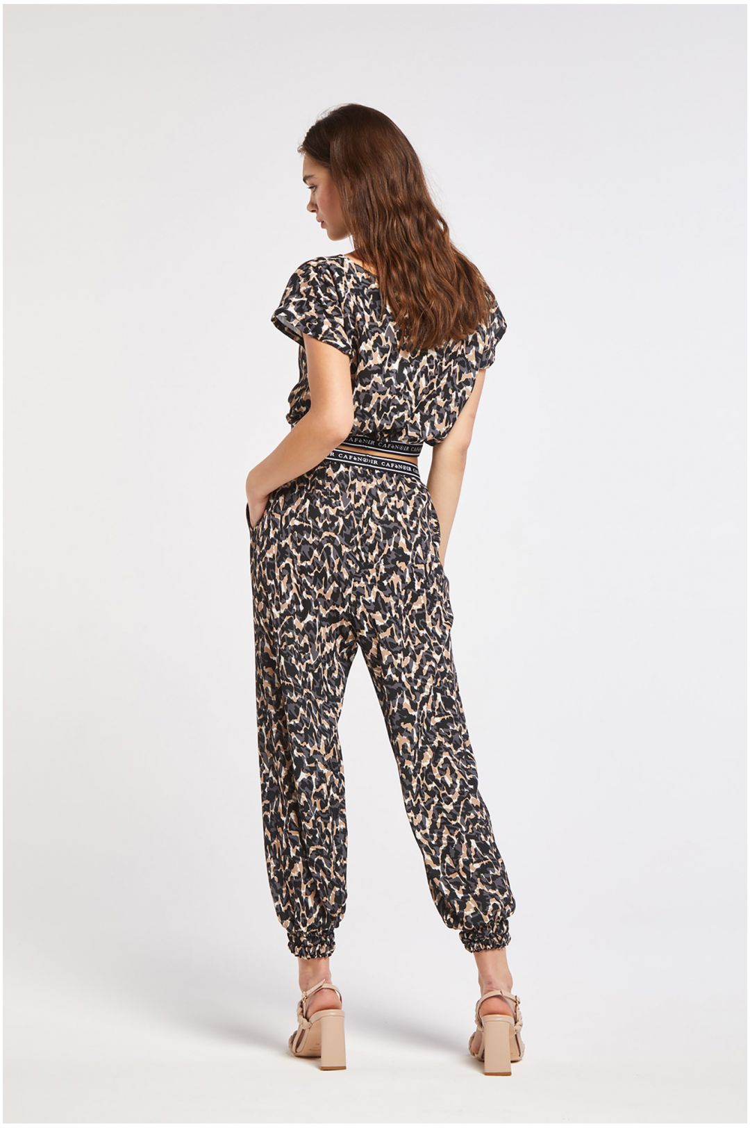 pantaloni in jersey stampato con polsino al fondo camouflage multibeige
