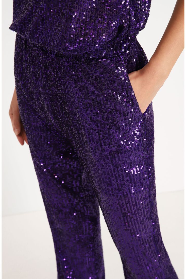 Pantaloni slim-fit in paillettes con vita elasticizzata