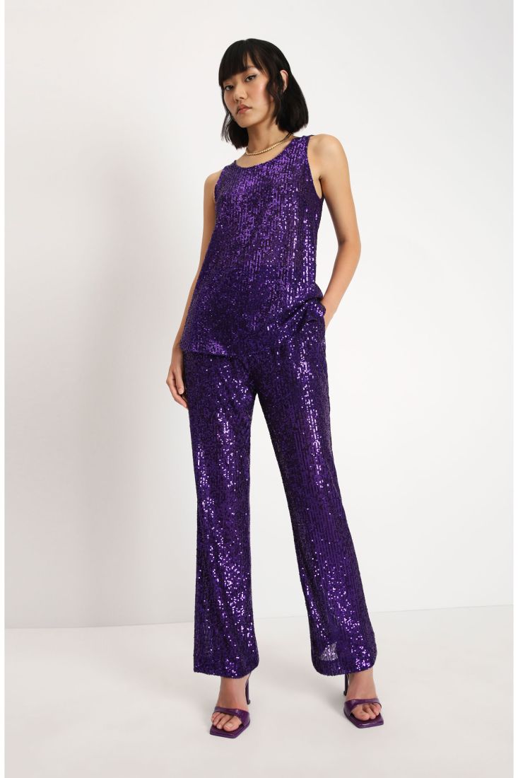 Pantaloni slim-fit in paillettes con vita elasticizzata