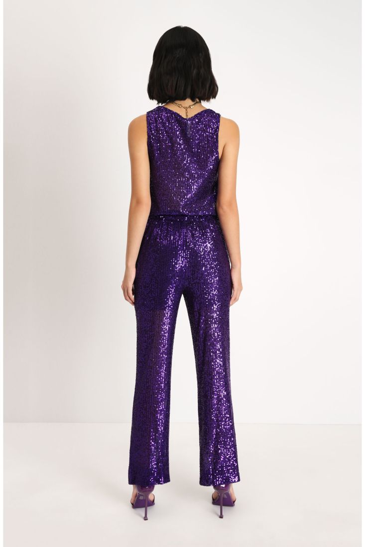 Pantaloni slim-fit in paillettes con vita elasticizzata