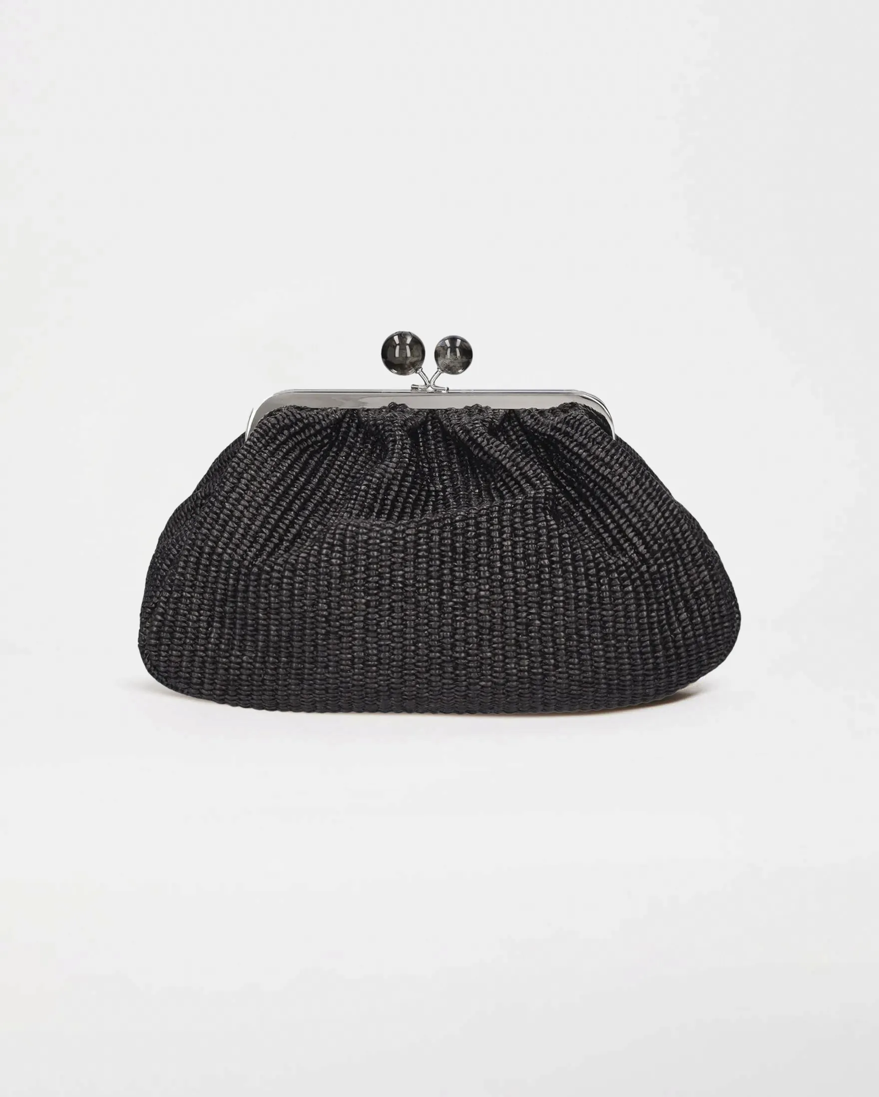 Pasticcino bag in rafia nera medium size con chiusura in metallo e boule colorate